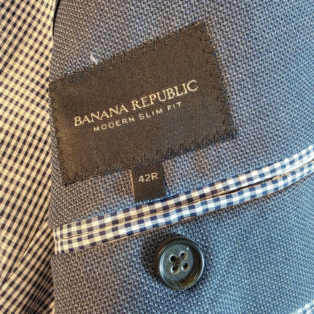 Banana Republic Modern Slim Fit Marzotto Wool Pique Blazer Mens 42R Grayish Blue